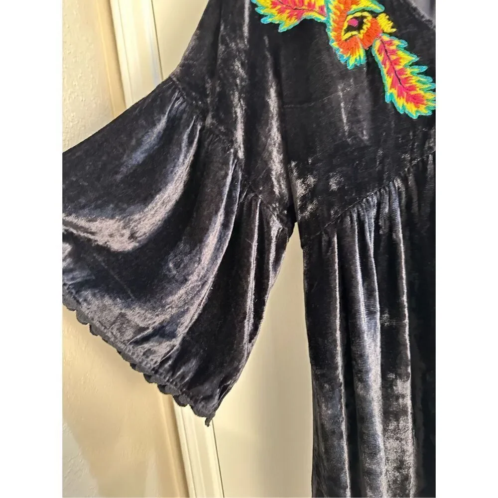 Uncle Frank Anthropologie sz S dress black velvet embroidered